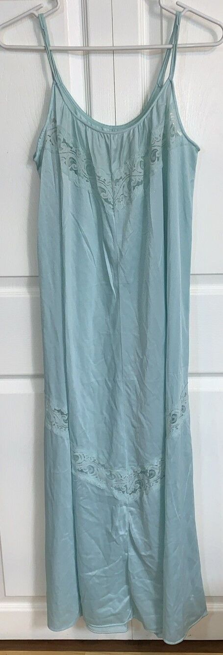 Vintage Long Nightgown Women’s S Baby Blue Lace Nylon Coquette USA Sheer